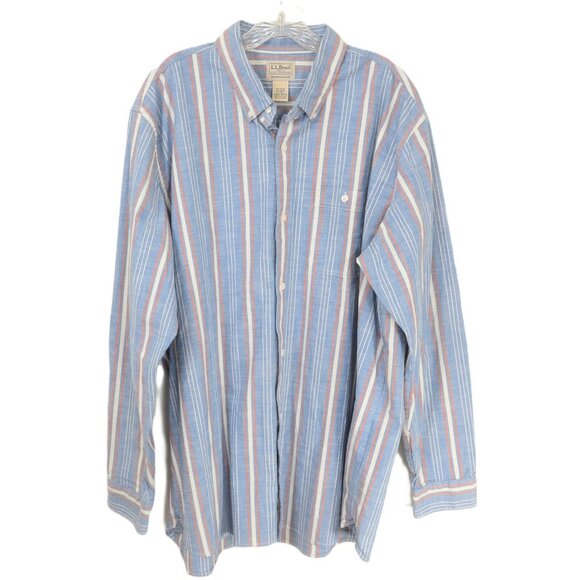 L.L. Bean Men's XL-Tall Blue Button Down Cotton Striped Shirt Traditional FIt - Picture 2 of 10